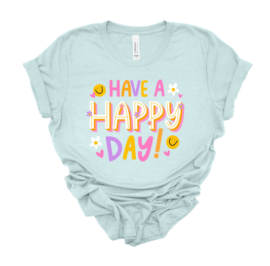 have a happy day tee | heather baby blue | adult