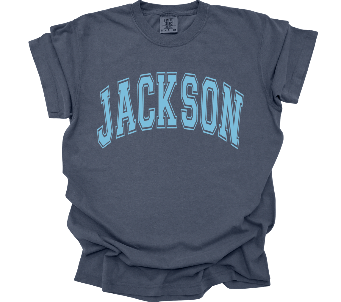 baby blue varsity Jackson | denim