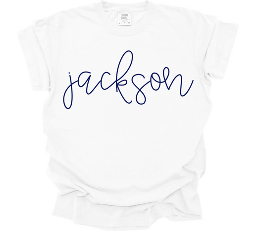 navy scripty jackson | white