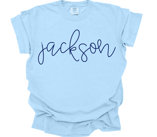 navy scripty jackson | hydrangea