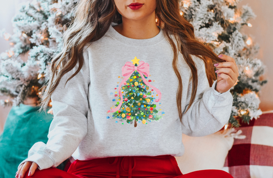 watercolor coquette christmas tree sweatshirt | ash