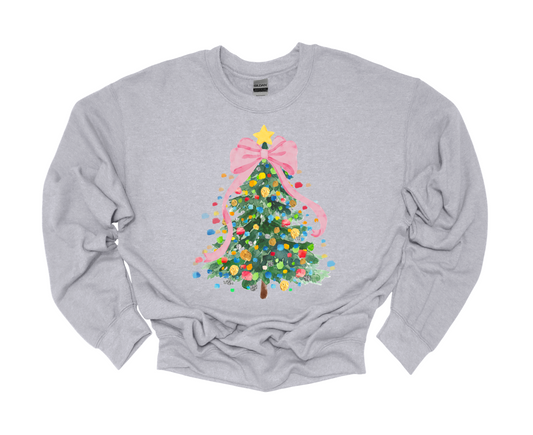 watercolor coquette christmas tree sweatshirt | athletic heather grey