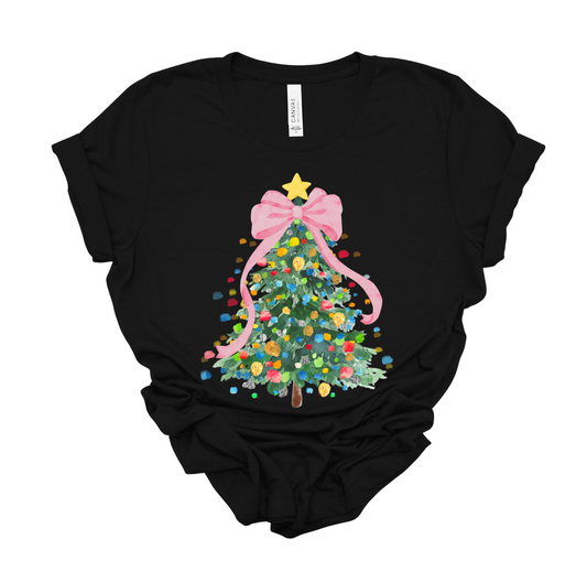 watercolor coquette christmas tree tee | black