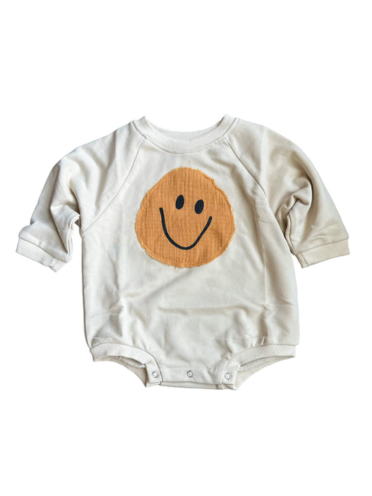 smiley gauze romper | yellow