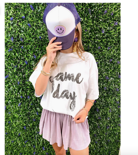 distressed game day tee | white