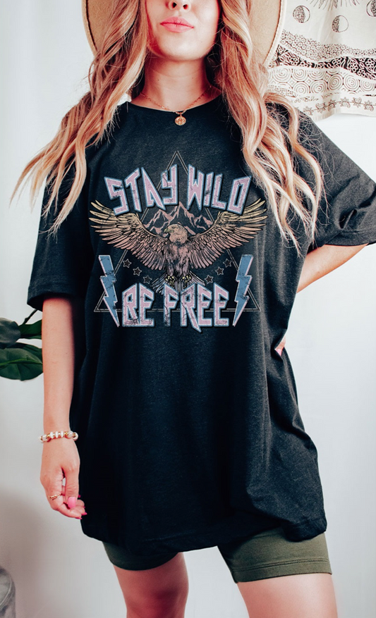 Retro Stay Wild Be Free Oversized Graphic Tee