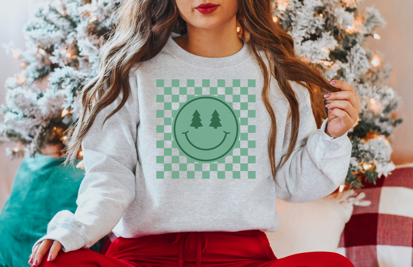 Checkered Christmas Smiley - Green