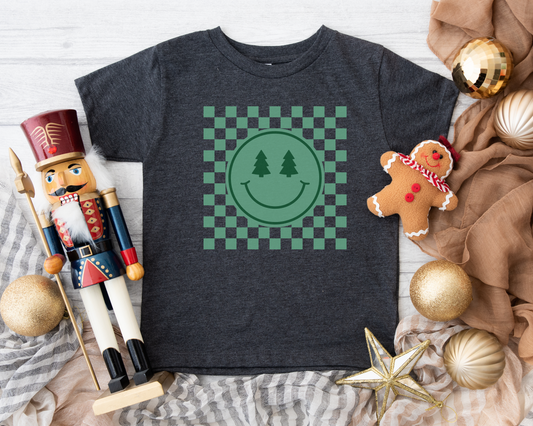 checkered Christmas tree smiley | dark grey